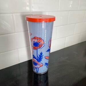 Starbucks | 24 oz. Tumbler Blue Poppy Poppies 2017 HTF Rare *Missing Straw* Tall